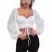 K Female Low-cut Sexy V-neck Splicing Chiffon Drawstring Puffy Sleeve Slimming Top. No Bags, Necklaces, Or Other Accessories._ecoleips.com