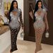 Women's Clothing Round Neck Rhinestone Bodycon Dress Hollow Out Fashion Long Evening Gown For Women American Style_ecoleips.com