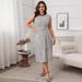 Women's Clothing Temperament Elegant High Waist Round Neck Loose Striped Dress_ecoleips.com