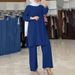 Muslim Two Piece Set Women Clothing Tracksuit Temperament Elegant Solid Color Long Sleeve Shirt Wide Leg Pants Suit_ecoleips.com