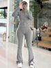 Women's Clothing Stretchy Hooded Zip-Up Jogger Set - High Waist Lounge Pants & Cropped Top - Soft Polyester Spandex Blend - Streetwear Casual Outfit_ecoleips.com