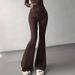 American-style Flared Yoga Pants For Women, Spring And Autumn High-waisted Casual Bootcut Pants, Gray Petite Sports_ecoleips.com