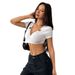 Voya Women's Hot Selling Basic Style, Simple And Sexy T-shirt, Spring And Summer New Style, Short Style, Sweet And Spicy Slim Fit, Exposed Navel Top_ecoleips.com