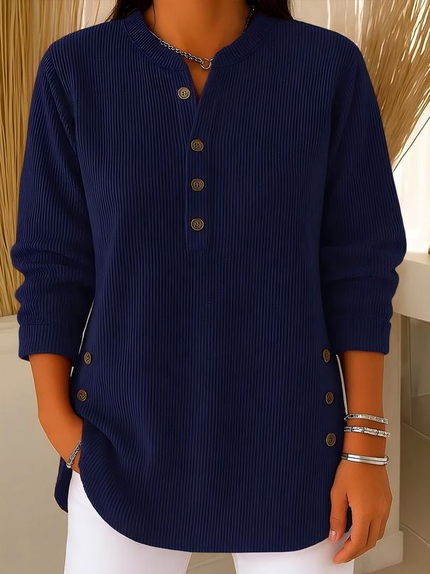 Corduroy Button-Down Shirt – Relaxed Fit V-Neck Blouse For Women, Soft & Stylish (Wine Red/Navy/Black, S-Xxxl)_ecoleips.com