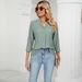 Women's Clothing Autumn New V Neck Jacquard Loose Top Mid Sleeve Lapel T Shirt_ecoleips.com
