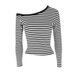 WG040 Stylish And Sexy Striped Slim-Fit Long-Sleeve T-Shirt, Autumn Niche Pure Desire Style Off-Shoulder Top_ecoleips.com