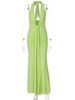 Hugcitar Halter V Neck Ruched Backless Sexy Bandage Draped Sexy Maxi Dress Summer Elegant Vacation Y2K Clothes Birthday Party_ecoleips.com