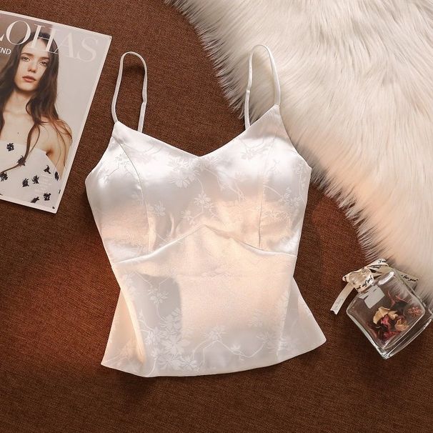 French-style Jacquard Satin Camisole For Women, New With Chest Pads, Slim-fit, Beautiful Back, Traditional Chinese-style_ecoleips.com