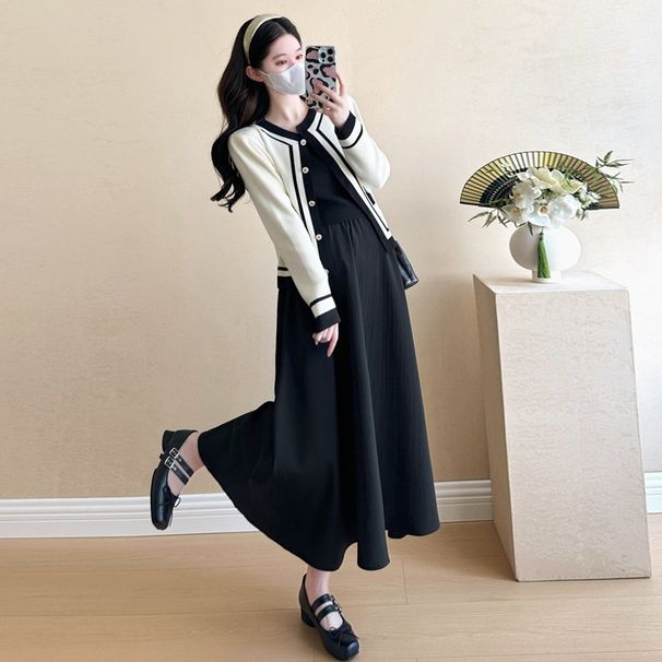 Real Shot In Stock~ Autumn New Korean Fashion Small Fragrance Style Elegant Age-Reducing Slimming Two-Piece Dress_ecoleips.com
