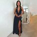 Women's Clothing ins sexy hot girl halter neck V-neck strap backless slit dress female fashion temperament long skirt _ecoleips.com