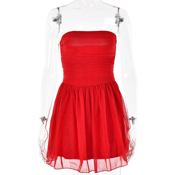 Women’s Clothing New Dresses Sexy Trendy Mesh Splicing One Shoulder Tube Top Backless Short Skirt For Women_ecoleips.com
