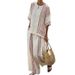 Striped Short-Sleeve Top & Relaxed Pants Set – Breathable Cotton-Blend 2-Piece Outfit For Women (Xs-Xxxl, Casual To Office Wear)_ecoleips.com