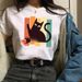 European And American Cross-border Foreign Trade Clothing, Cat Drinking Coffee Print Round Neck Short-sleeve Women's_ecoleips.com