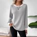 Women's Clothing Long Sleeved Ribbed Knit Sweater Solid Color Fall Winter New_ecoleips.com