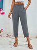 Suitable For All Seasons Summer Elegant Holiday Style Elastic Pocket Loose High Waist Women's Cropped Wide-leg Pants_ecoleips.com