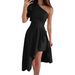 2026 New Cross-Border One-Shoulder Pleated Wedding Bridesmaid Mid-Length Prom Party Evening Dress_ecoleips.com