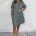 Women's Clothing Spring And Summer Loose Casual Mid Sleeve Solid Color Cotton And Linen Shirt Dress_ecoleips.com