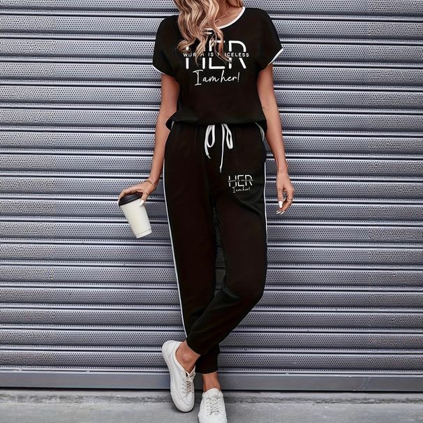 Women's Clothing Color Block Trim Casual Suit American Style Loose Fit Short Sleeve Spring Summer Autumn New_ecoleips.com
