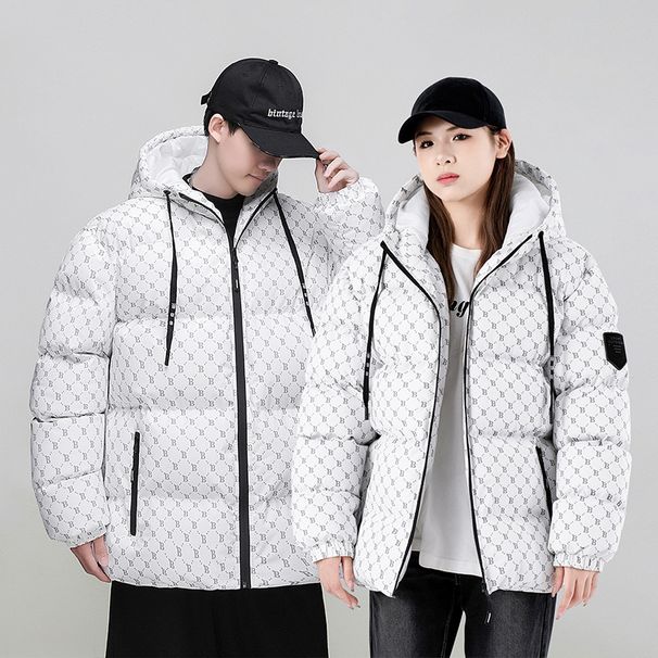 Men's Winter Puffer Jacket Warm Thickened Printed Plaid Trendy Coat with Hood Short Style_ecoleips.com
