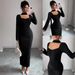 2025 Women's Retro Elegant High-End Knitted Texture Evening Gown Neckline Design Pleated Slim Fit Figure Exquisite Dress_ecoleips.com