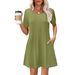 2025 Loose New Pleated Round Neck Dress Striped Solid Color Women's Fashion_ecoleips.com