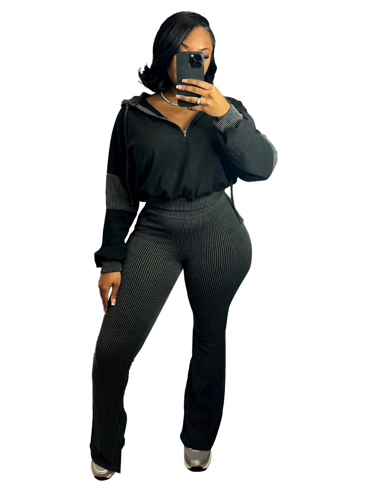 Women's Clothing Women's Style Twist Striped Two Piece Set With Striped Sweatshirt And Flared Pants For Formal & Casual For Women_ecoleips.com