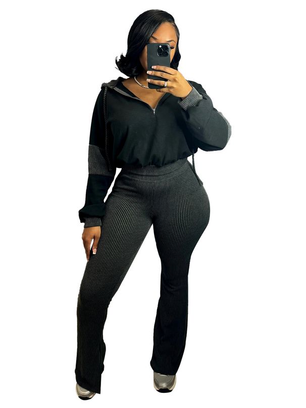 Women's Clothing Women's Style Twist Striped Two Piece Set With Striped Sweatshirt And Flared Pants For Formal & Casual For Women_ecoleips.com