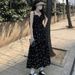 Black Sweet Floral Strap For Women Summer 2025 New High-End Elegant Tea Break With Slit Long Dress_ecoleips.com