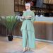 Verve 2025 Muslim Autumn Comfortable Casual Waist-Cinching Batwing Long Sleeve Solid Color Set_ecoleips.com