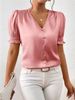 Women's Clothing Women's Satin V Neck Button Down Shirt Short Sleeved Ruffled Blouse Casual Style Spring Summer_ecoleips.com
