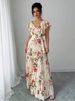 Voya Hot Selling Women's V-neck Digital Floral Print Vacation Ruffle Waist A-line Elegant Romantic Women's Dress_ecoleips.com