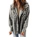 Women's Plaid Fleece Hooded Jacket With Pockets, Long Sleeve Loose Fit Cozy Outerwear For Autumn Winter, Streetwear Fashion_ecoleips.com
