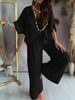 Audday 2024 Fashion Stand-Up V-Neck Batwing Sleeve Top And Casual Pants Set_ecoleips.com