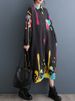 Black Vintage Print Oversized Dress For Women Spring Autumn New Korean Long Sleeve Loose Casual Shirt Dress Elegant Clothes 2026_ecoleips.com