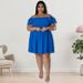 Women's Clothing Off-Shoulder Short Sleeve Midi Dress With Diamond Jacquard, Flowy Swing Dress In Waffle Texture_ecoleips.com
