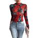 Women's Transparent Top Rose Floral Print Long Sleeve Stand Collar Spring New Arrival 2026 For Europe And America_ecoleips.com