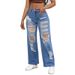 Women's Clothing Women's High-Waisted Ripped Jeans High Elasticity Loose Straight Leg Fashion Denim For Formal & Casual For Women_ecoleips.com