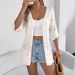 Real Shot Of 2025 Spring/summer European And American Solid Color Hollow-out Short-sleeve Knit Cardigan, Mid-length_ecoleips.com