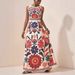 European American Women's Summer Printed Bohemian Dress Sleeveless Long New Style_ecoleips.com