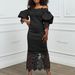 Women's New Off-Shoulder Lace Patchwork Evening Lantern Sleeve OL Bridesmaid Dress_ecoleips.com