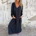 Women's Clothing Leisure Loose V Neck Solid Color Women's Lantern Sleeve Multi Color Dress_ecoleips.com