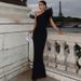 K New Pure Color Dress With High-end Temperament, Feather Shoulder Splicing, Slim And Slim Long Evening Dress For Women_ecoleips.com