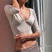 Women's Clothing Women's Slim Fit Cropped Long Sleeve Top Sexy Deep V American Style Solid Color Outerwear Autumn Winter_ecoleips.com