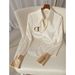 Women's White Acetate Satin Shirt Casual Elegant Fashion Office Lady Street Style Spring Autumn Chic Light Luxury Design Top_ecoleips.com