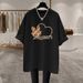 Women's Short Sleeve T-Shirt Irregular round Neck Shoulder Cut Rabbit Print 2024 Summer New Style Trendy Top_ecoleips.com