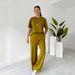 European And American New Autumn Casual Cross-Border Independent Station Short Sleeve Top Long Pants Solid Color Women's_ecoleips.com