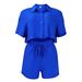 Women's Clothing Summer New Casual Lapel Short Sleeved Shirt Shorts Fashionable Uit_ecoleips.com