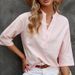Women's Clothing Summer New Solid Color Casual Pullover Five Point Sleeve Shirt Ladies Loose Large Size Shirt_ecoleips.com