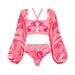 Pink Sweet Girl Long Sleeved Two Piece Swimsuit Set American Style For Women Vacation Sexy Polyester Bikini 2025_ecoleips.com