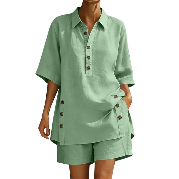 Casual Cotton Short-Sleeve Shirt & Pants Set – Breathable & Versatile (S-3XL, Multi-Color Options)_ecoleips.com